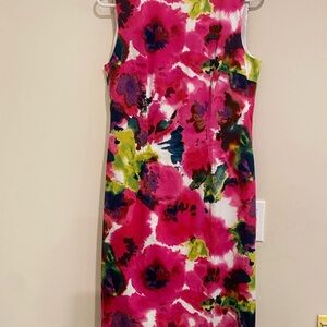 Ann Taylor Vibrant Floral Midi Dress - Pink and Green